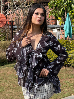 TANDUL Women Stunning  Black Georgette Butterfly Top