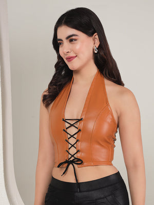 TANDUL Casual Solid Women Brown Top