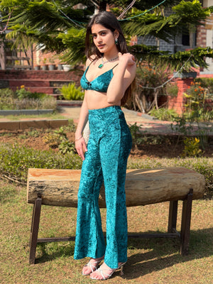 TANDUL Women Equisite Teal Velvet Co-ord Set