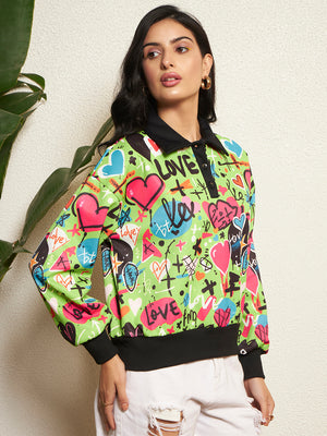 TANDUL Women Vibrant Green Sweatshirt