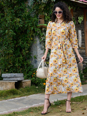 TANDUL Women Yellow Floral Printed Dress