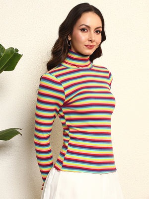 TANDUL Women Multicolor Striped Highneck
