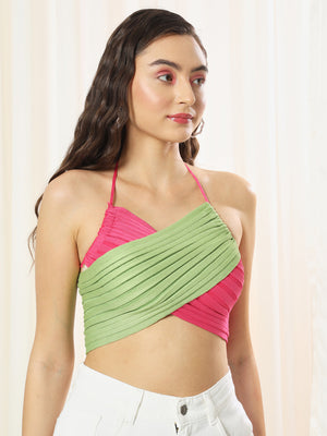 TANDUL  Casual Sleeveless Solid Women Green Top