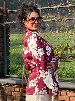 TANDUL Women Maroon Floral Printed Blazer