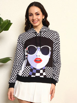 TANDUL Women Stylish Checkered Hoodie