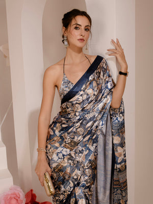 ELTIRE Exquisite Floral  Printed  Satin Saree