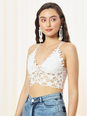 TANDUL  Casual Sleeveless Solid Women White Top