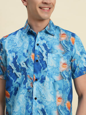 TANDUL Men's  Stylish Blue Printed Shirt