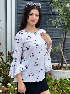 TANDUL Casual Bell Sleeves Printed Women White Top