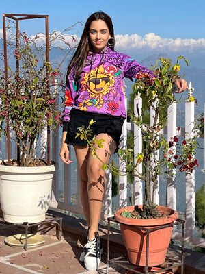 TANDUL Women Bright Purple Printed Hoodie