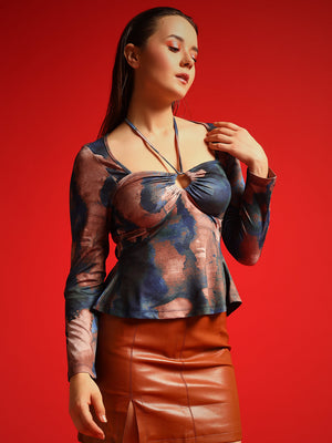 TANDUL  Casual Regular Sleeves Printed Women Brown Top