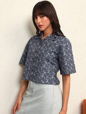 TANDUL Women Printed Blue Shirt