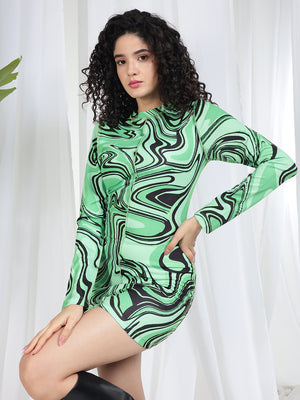 TANDUL Women Fit Striking Green Marbel  Printed Dress