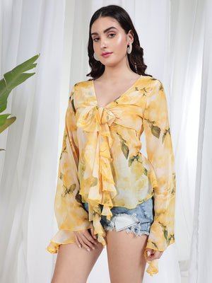 TANDUL Yellow Printed Georgette Top