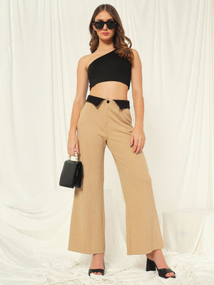 TANDUL  Women Regular Fit Beige Lycra Blend Trousers