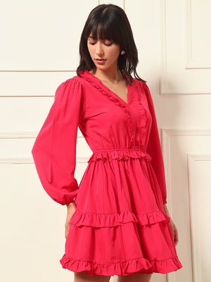 TANDUL Fuchsia Pink Flared Dress