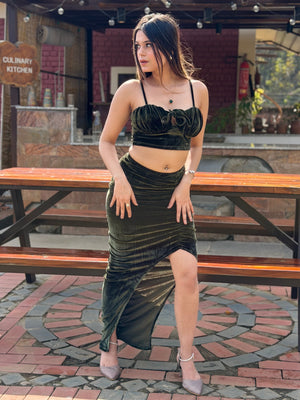 TANDUL Women Exquisite Green Velvet Co-ord Set