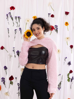 TANDUL Casual Regular Sleeves Solid Women Pink Crop Hoodie
