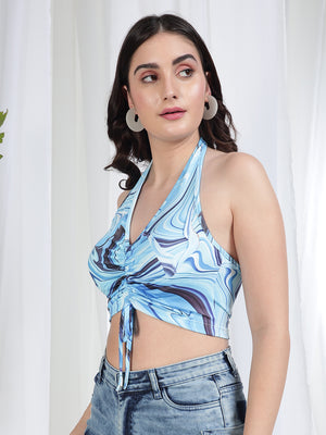 TANDUL Blue Marbel Printed Women TOP