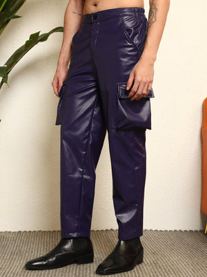 TANDUL Mens's Sleek Blue Leather Trouser