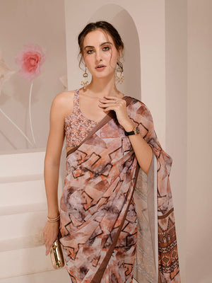 ELTIRE Exquisite Printed Bollywood Style Georgette Saree