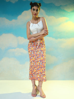 TANDUL  Women Printed Flared Orange Skirt