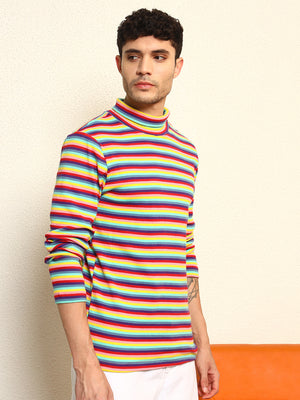 TANDUL Men's Vibrant Striped Highneck
