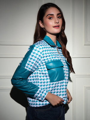 TANDUL  Women Houndstooth Fleece Jacket