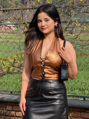 TANDUL Casual Sleeveless Solid Women Golden Top