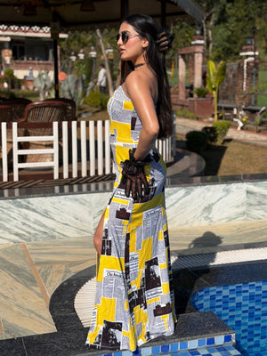 TANDUL Women Yellow Newspaper Printed Dress