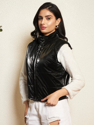 TANDUL Women Sleek Black Shinner Jacket