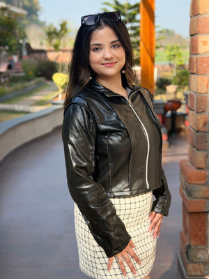 TANDUL Women Sleek Black Leather Jacket