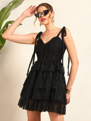 TANDUL Women Black Lace Dress