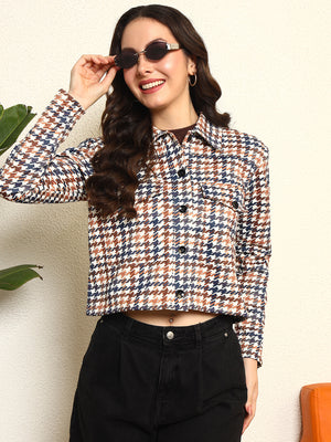 TANDUL Women Houndstooth Fleece Jacket