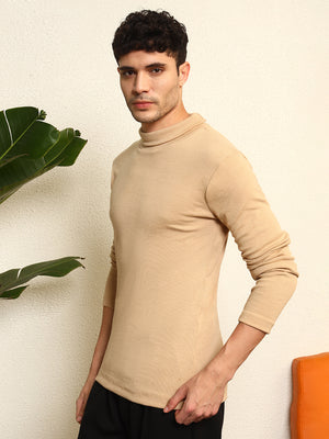 TANDUL Men Solid Turtle Neck Beige Sweater