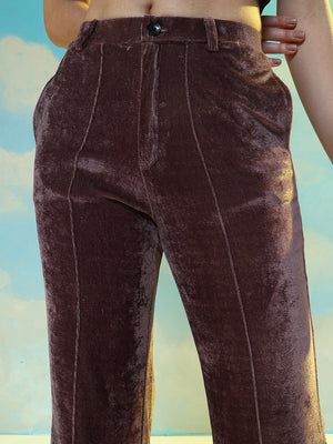 TANDUL  Women Regular Fit Brown Velvet Trousers