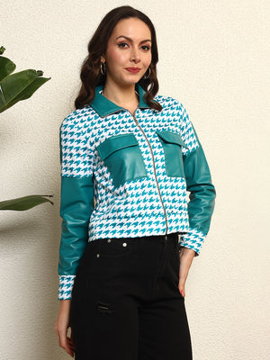 TANDUL  Women Houndstooth Fleece Jacket