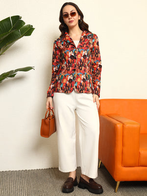 TANDUL Women Multicolor Faces Printed Blazer