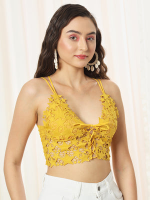 TANDUL  Casual Sleeveless Solid Women Yellow Top