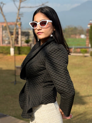 TANDUL Women Sleek Black Quilt Blazer