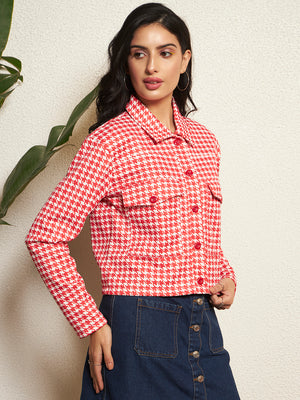 TANDUL Women Classic Red and White Checkered Jacket