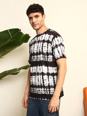 TANDUL Men's  black and white tie-dye T-shirt