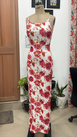 TANDUL Women Red Rose Floral Cami Maxi Dress