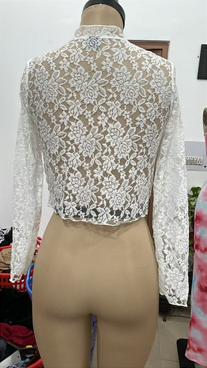 TANDIUL Women Coquette White Sheer Lace Cropped Top