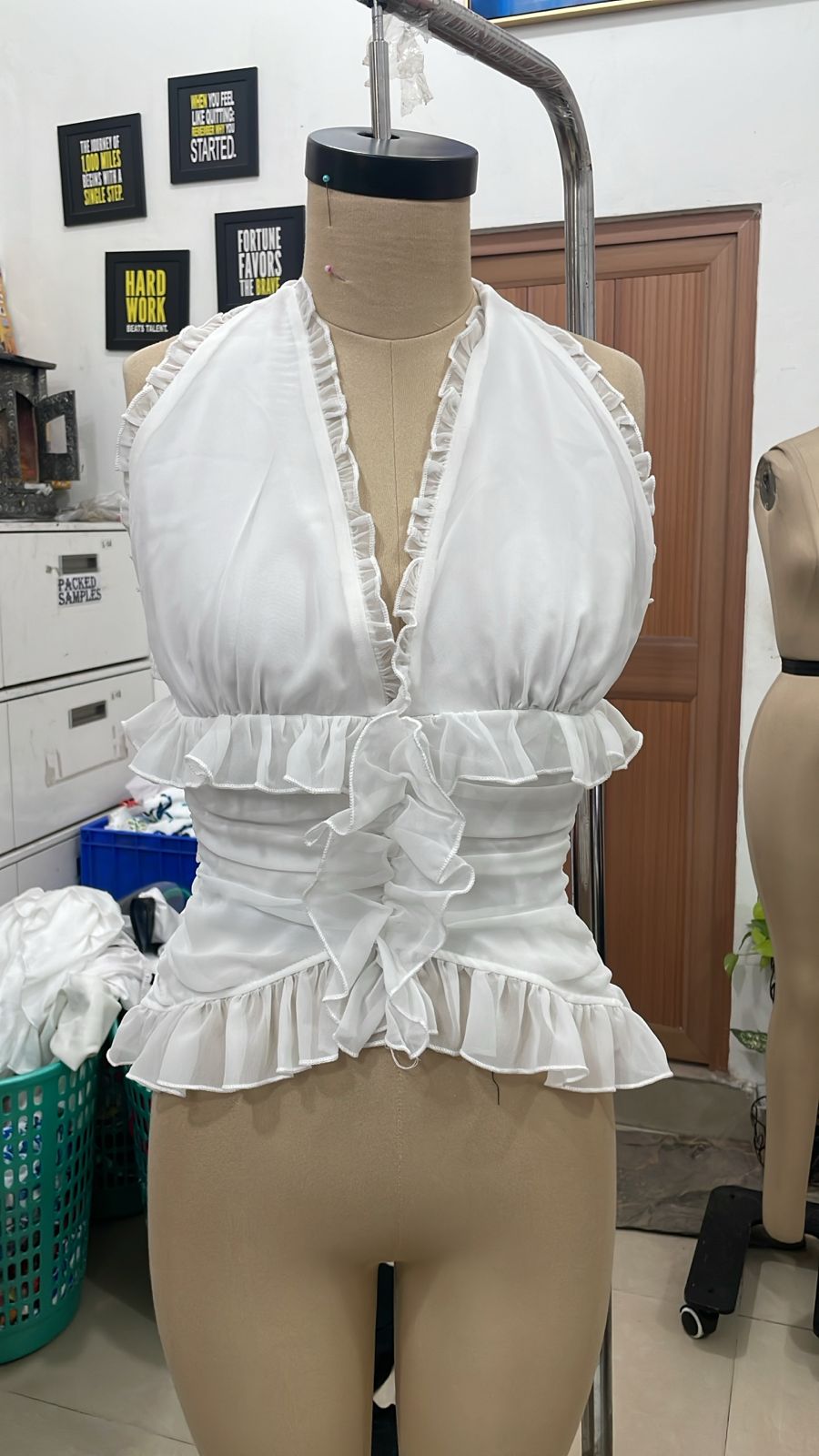 TANDUL Women Bold Ruffled White Tie-Up Georgette Top