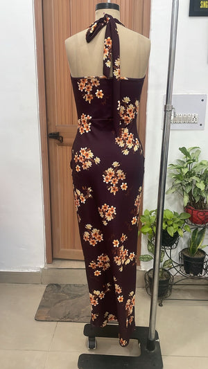 TANDUL Women Floral Halter Cowl-Neck Bodycon Maxi Dress