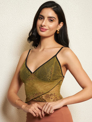 TANDUL Women Green Lace Tank Top