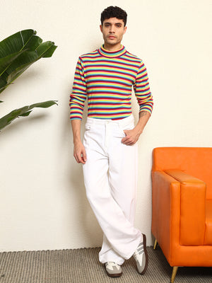 TANDUL Men's Vibrant Striped Highneck