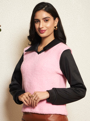 TANDUL Women Pink Fur Sweatshirt