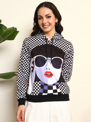 TANDUL Women Stylish Checkered Hoodie